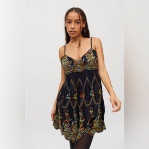 UO Jamie Embroidered Babydoll Frock Dress